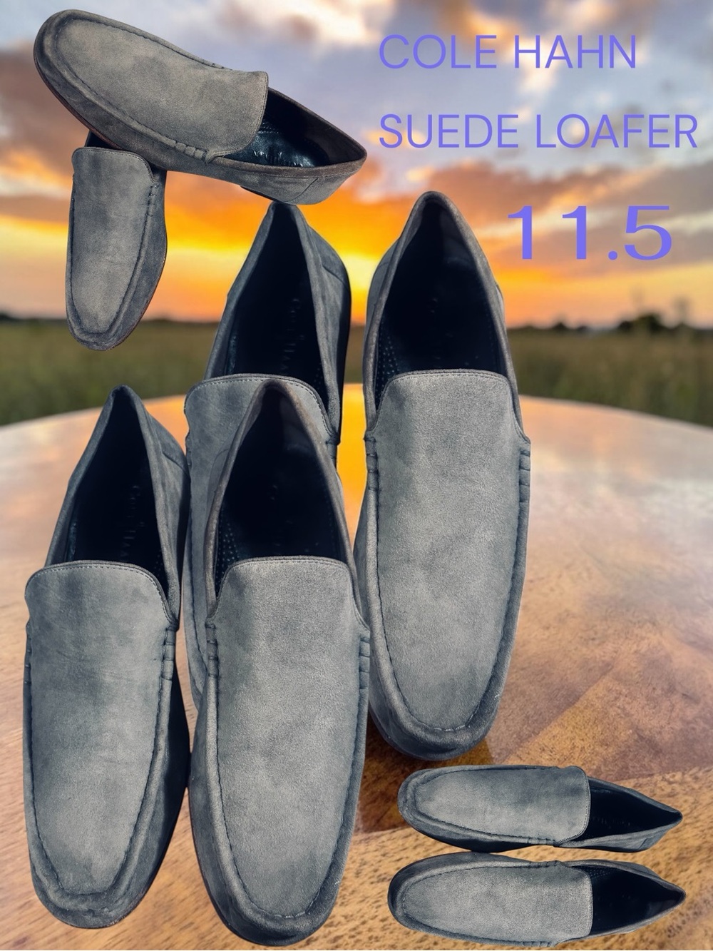 Cole Haan Gray Suede Slip-On Loafers - Men's 11.5 leather sole classic slip ons!